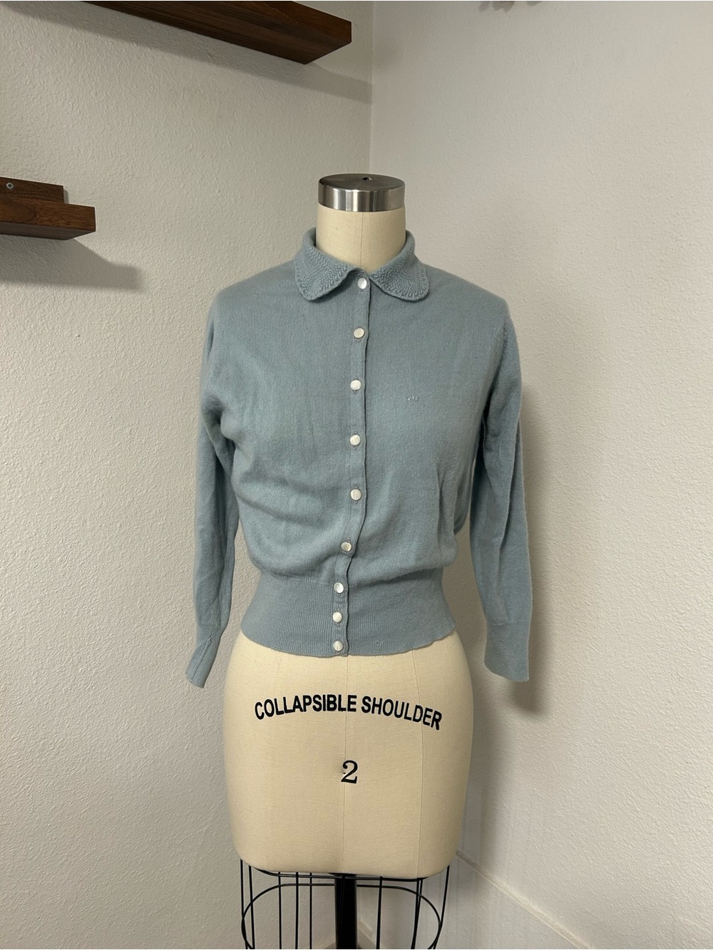 Vintage Light Blue Button-Up Collared Women's Cardigan